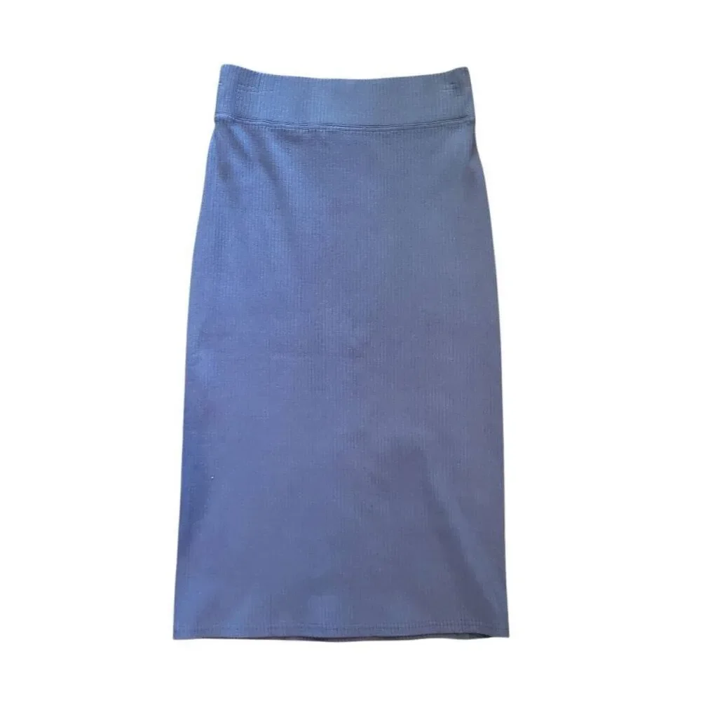 NWT Pact Skirt Women's XS Blue Ribbed Refined Rib Midi Skirt Organic Cotton Slit